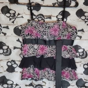 BEBE RUFFLED ZIP BACK CAMI